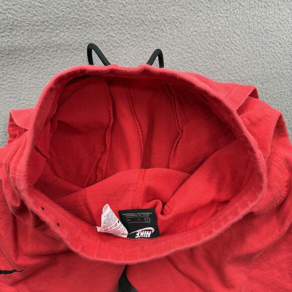 Nike Shorts Mens Small Red Fleece Raw Hem Drawstring Big Swoosh Logo Athletic - Picture 8 of 8